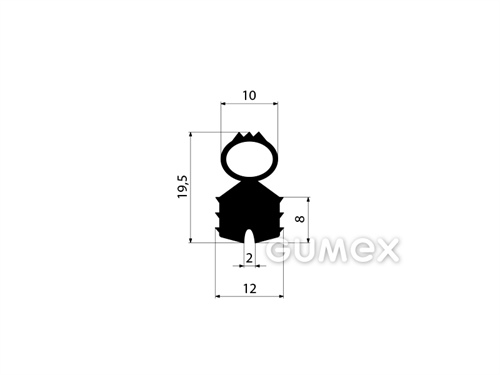 Gumový profil tvarový s dutinkou, 19,5x12mm, 70°ShA, EPDM, -40°C/+100°C, čierny